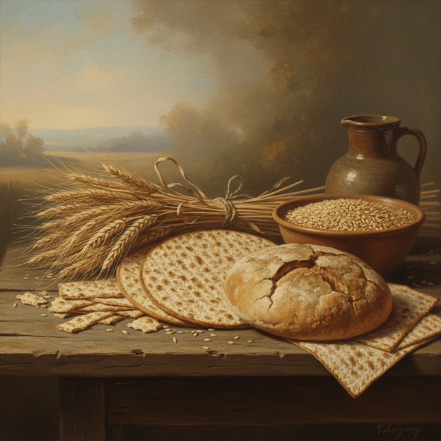 Unleavened bread and barley still life painting